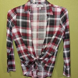 Love Tree Plaid Tie-Front Shirt